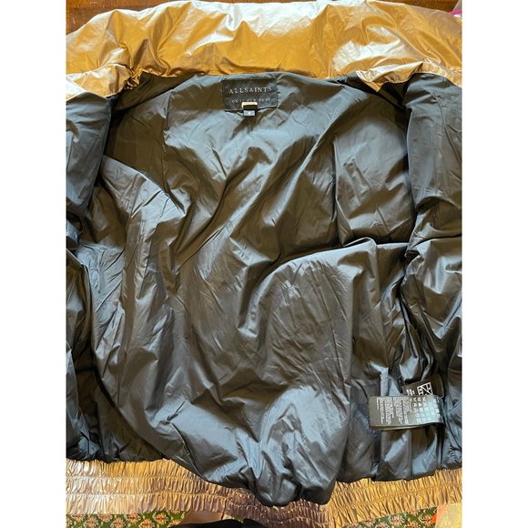 All Saints Mika Gold Metallic Long Sleeve Full Zip Puffer Coat Size 8 - Picture 10 of 12